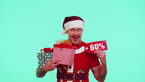 Mann-Im-Weihnachts-T-Shirt-Mit-Geschenkboxen-Und-60-Prozent-Rabattaufschrift,-Bannertextnotiz