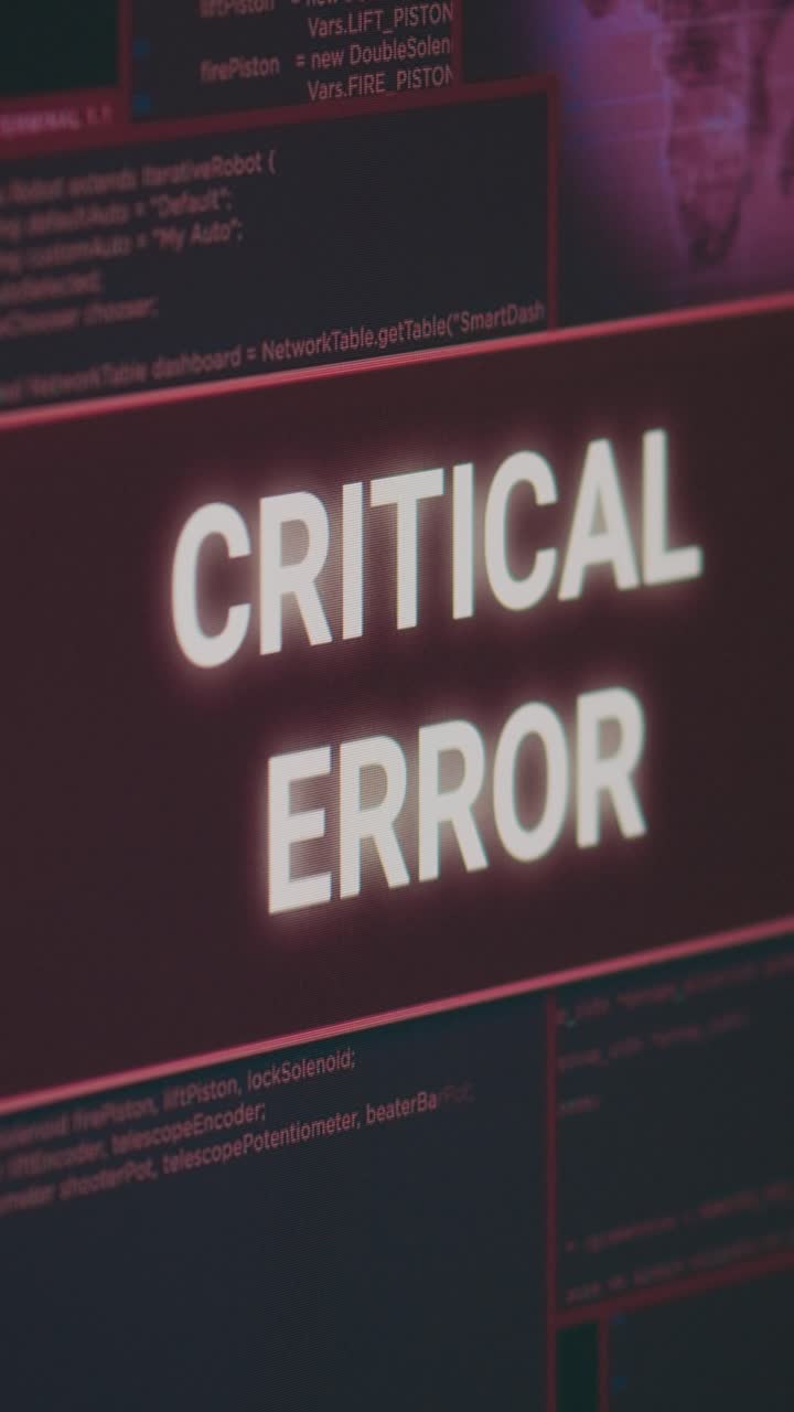 Vertical video: Computer showing hacking alert and critical error message flashing on screen