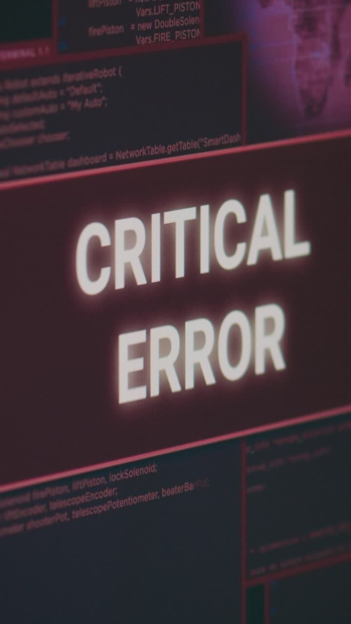 Vertical video: Computer showing hacking alert and critical error message flashing on screen