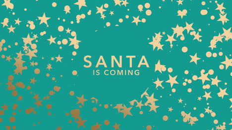 santa is coming with gold stars and confetti in winter time