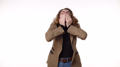 Attractive-caucasian-young-woman-blowing-lips,-send-plenty-of-air-kisses-isolated-on-white-background-in-studio-in-casual-clothes.-People-sincere-emotions,-lifestyle-concept