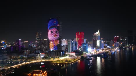 bright city lights and stunning skyscrapers in ho chi minh city at night