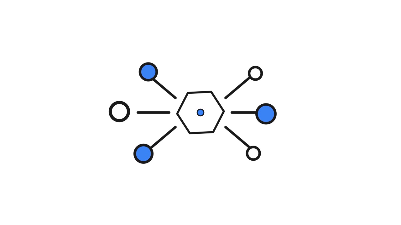 Diagramma di rete animato che mostra un hub centrale e nodi connessi