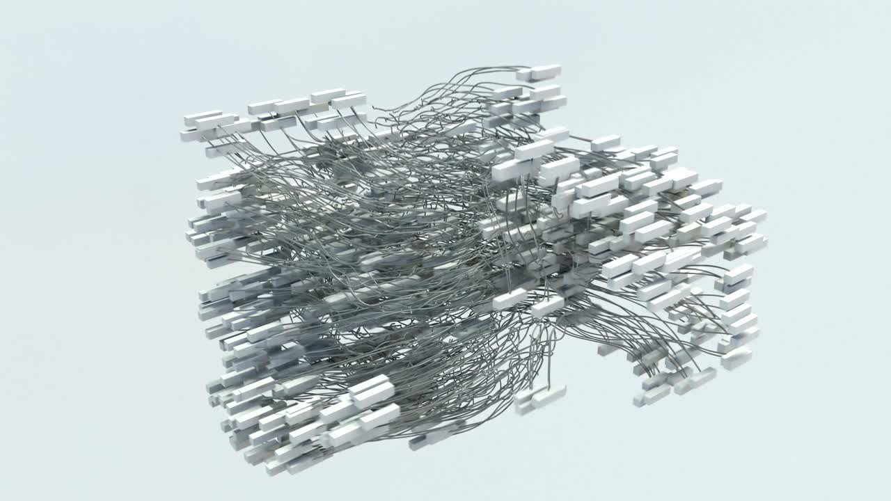 박동하는 큐브와 와이어 메쉬, 매우 현실적인 4k 애니메이션