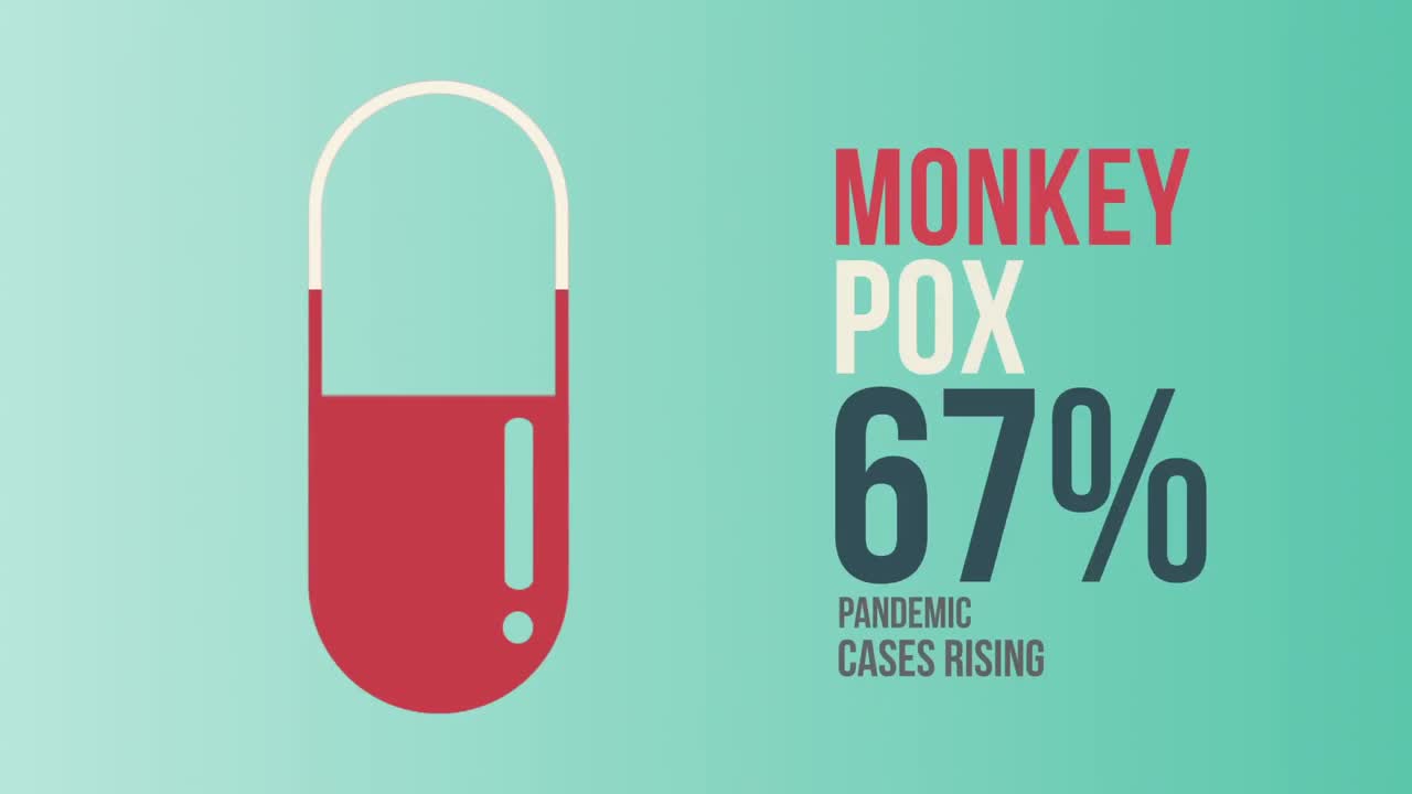 녹색 배경 위에 원이 천연두 텍스트와 약의 애니메이션