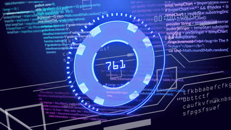 futuristic digital interface with coding and data processing animation