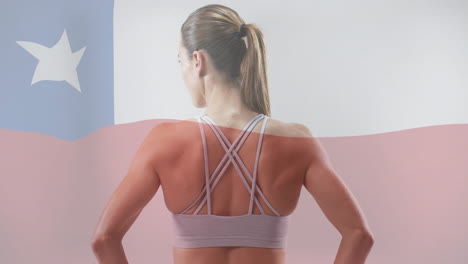 animation of flag of chile over caucasian female athlete