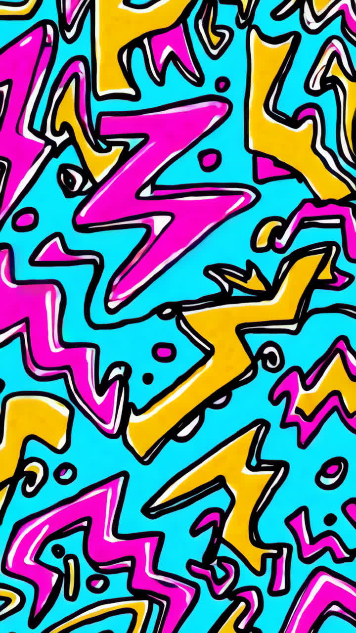 Motivo Astratto Vibrante Pop Art Anni '80 con Fulmine e Zigzag
