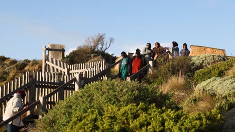 group of tourists walking along scenic pathway