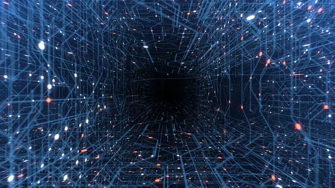 4K seamless loop of print circuit technology cyber and futuristic concept. Circuit Board with moving electrons. CPU processing Data. Futuristic HUD technology Screen Data animation.