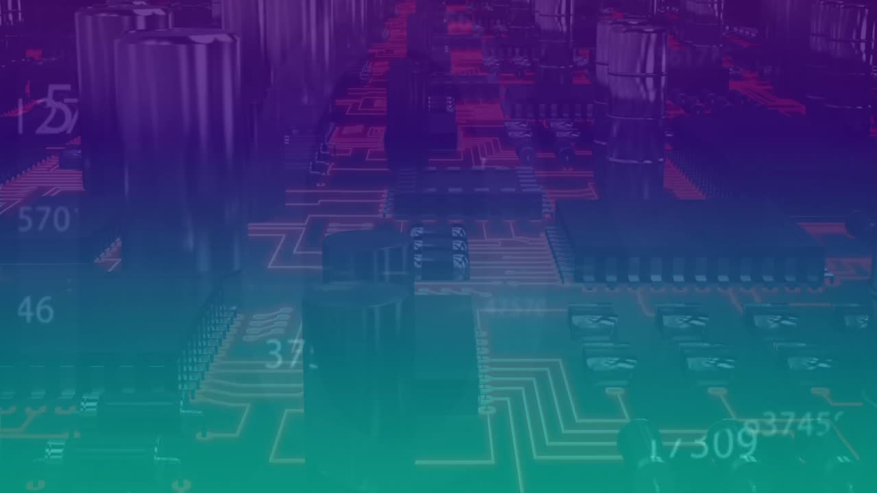 animaciones de la red de conexiones y procesamiento de datos en fondo azul y rosa