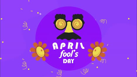 april fools day lettering with mask and water flowers