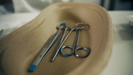medical instruments in a disposable tray