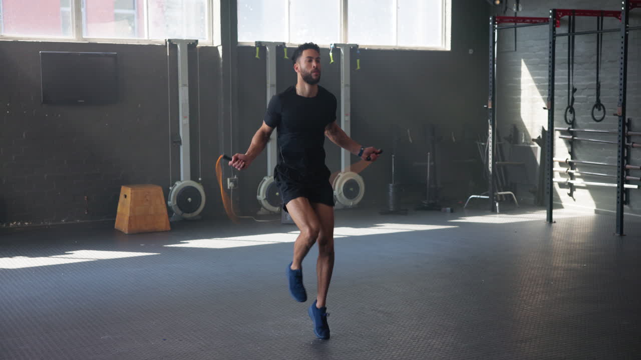 hombre saltando la cuerda en un gimnasio
