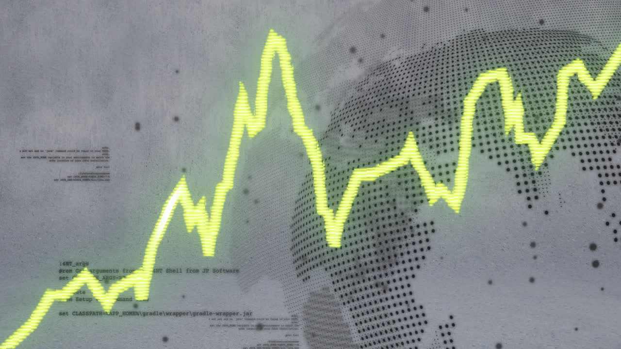 animación del procesamiento de datos y diagrama sobre el globo