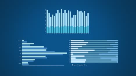 animación de diversos gráficos sobre un fondo azul