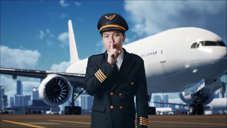 el piloto hace gestos de silencio.