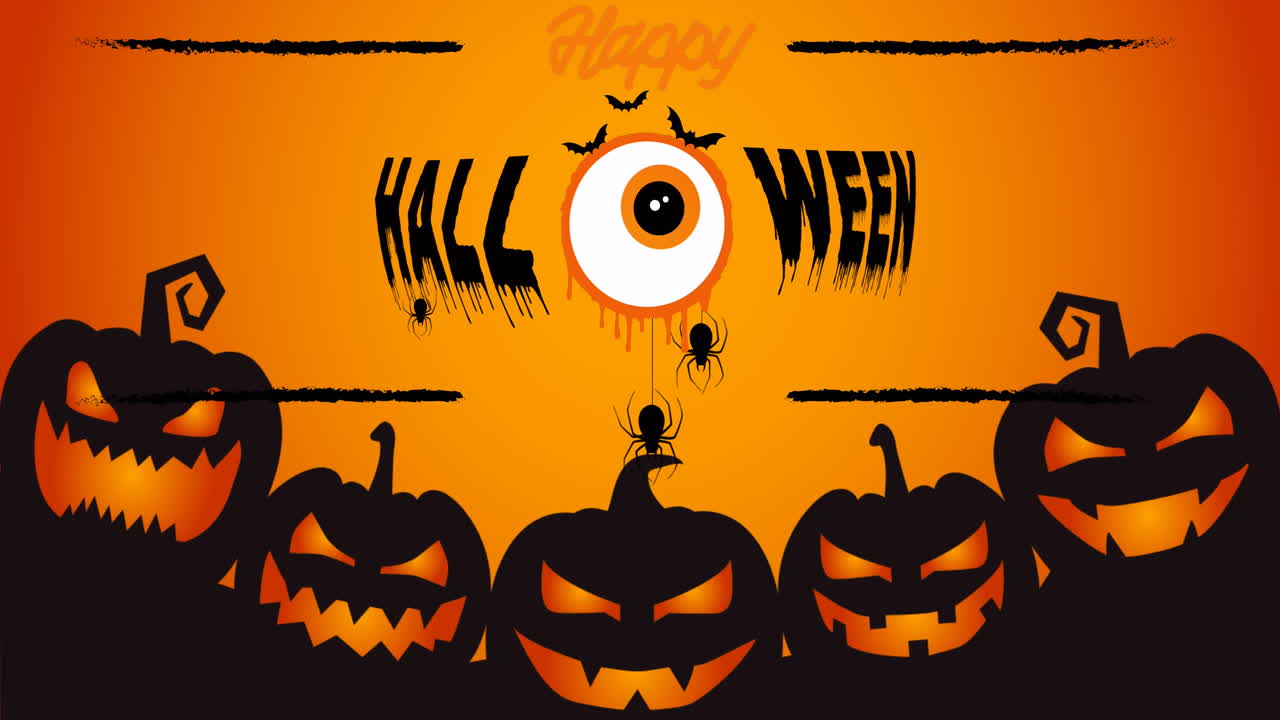 animación de texto feliz de halloween sobre calabazas