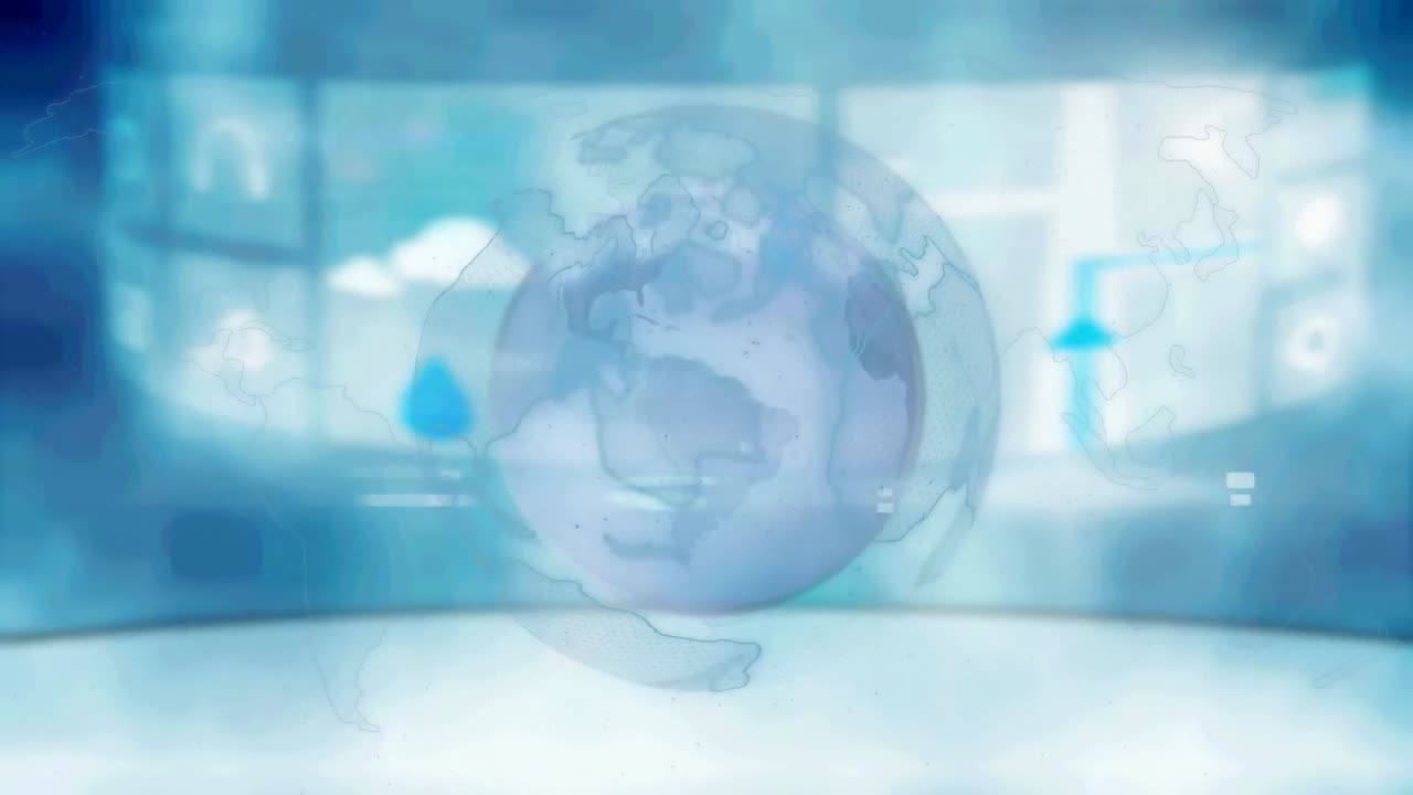 전 세계에 걸쳐 디지털 아이콘으로 연결된 네트워크의 애니메이션