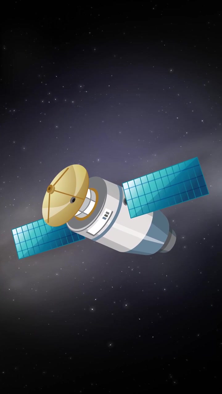 Animated Satellite Orbiting in Deep Space