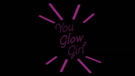 animation of you glow girl text on black background