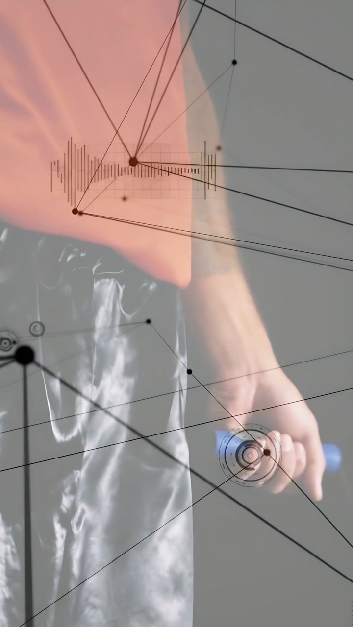 Vertical video: Adult male stepping in, walking up while HUD marking shorts and blue tech demo