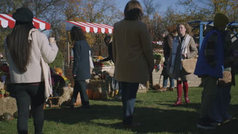 people shopping on urban farmers market people shopping on urban farmers market choose fresh products cares about health and spending day off by buys proper nutrition autumn fair outdoors agriculture