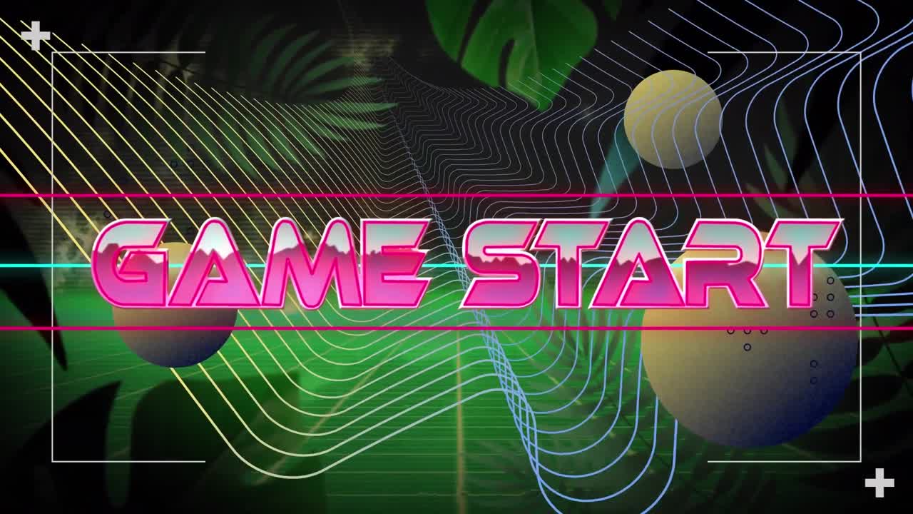 어두운 배경에 네온 모양 위에 게임 시작 텍스트의 애니메이션