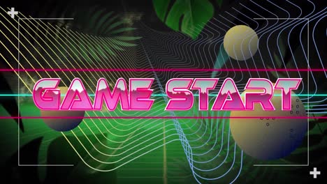 animación del texto de inicio del juego sobre formas de neón en fondo oscuro