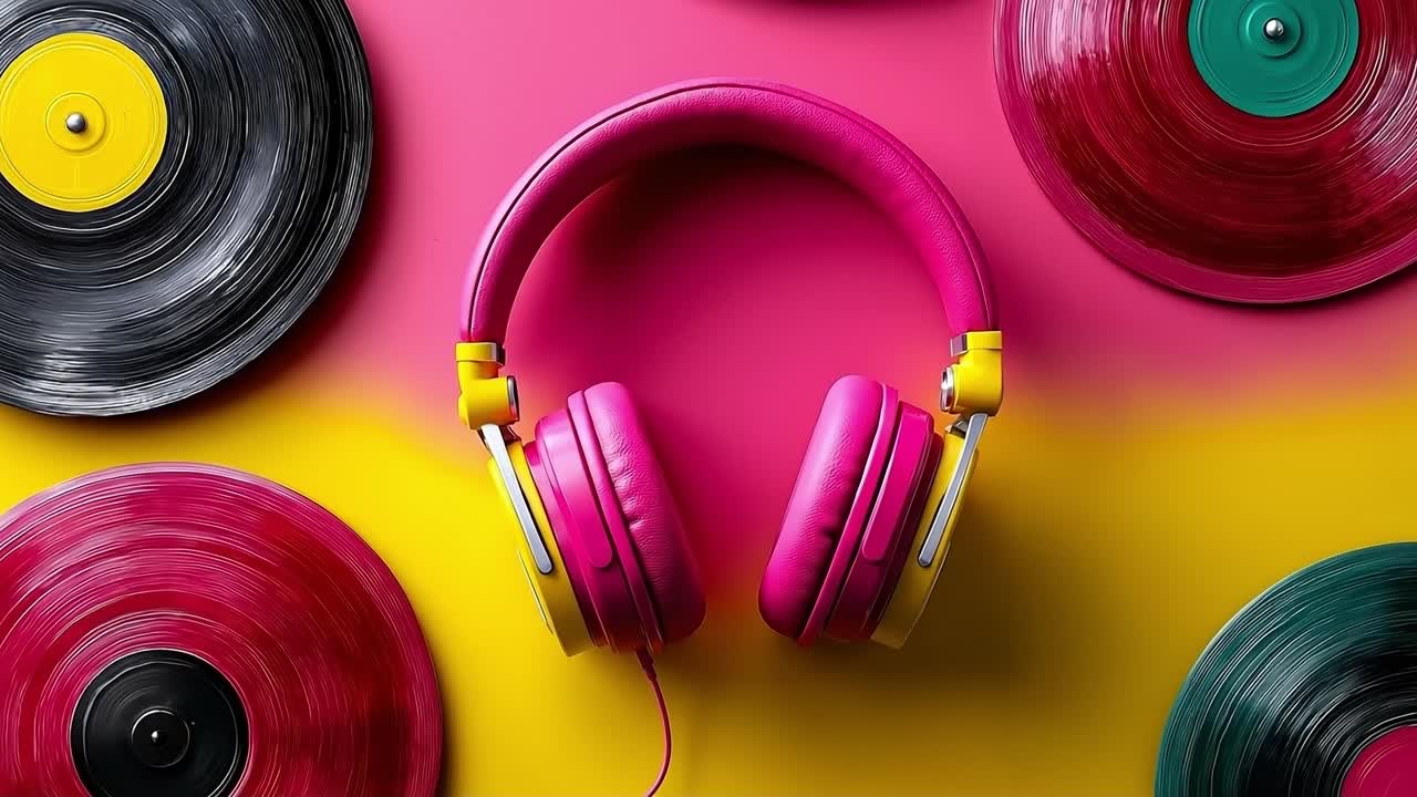 A pair of headphones sitting on top of a pile of vinyl records