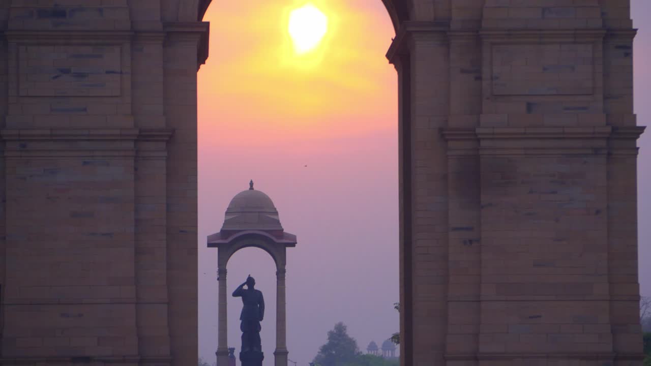 Beautiful sunrise at India Gate on Kartavya Path, New Delhi, India