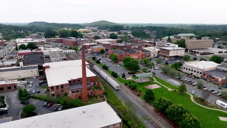 aerial push into asheboro nc, north carolina skyline