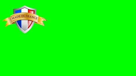 made in france, shield with flag and ribbon with text. chroma key with copy space. 2d animation. clip footage 4k for gif