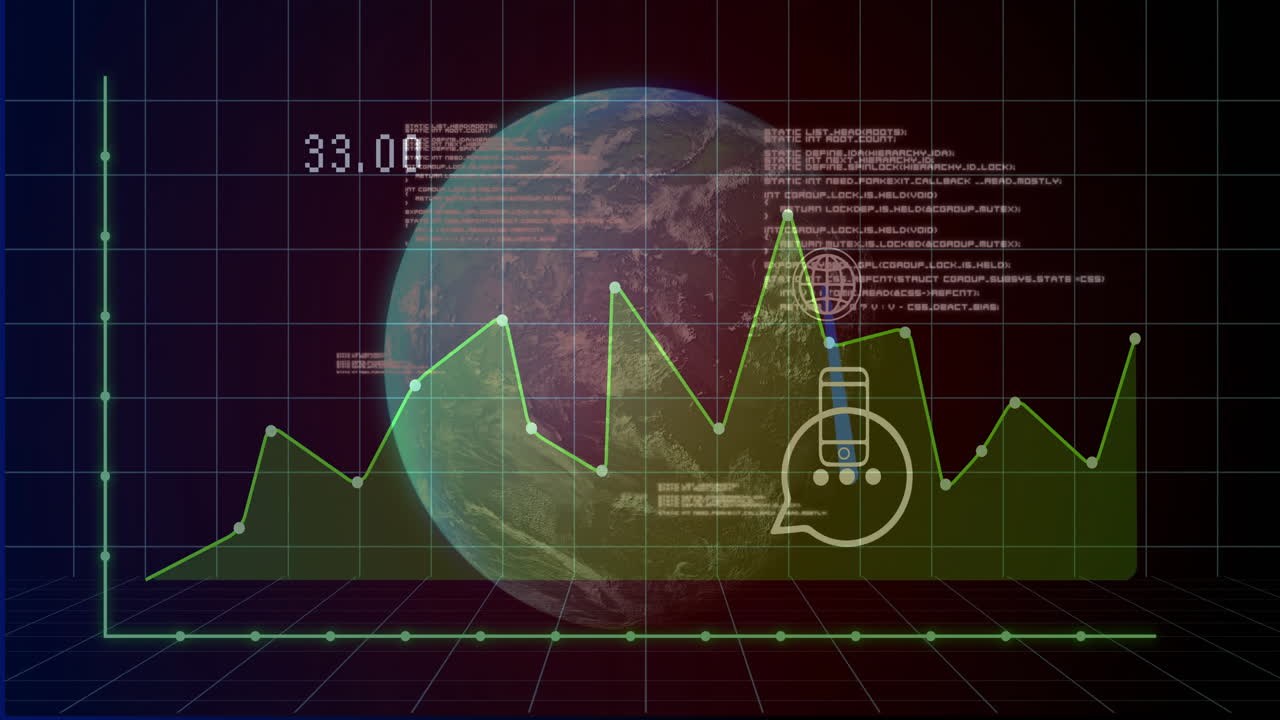 Animation of digital Earth with global data analytics and communication elements