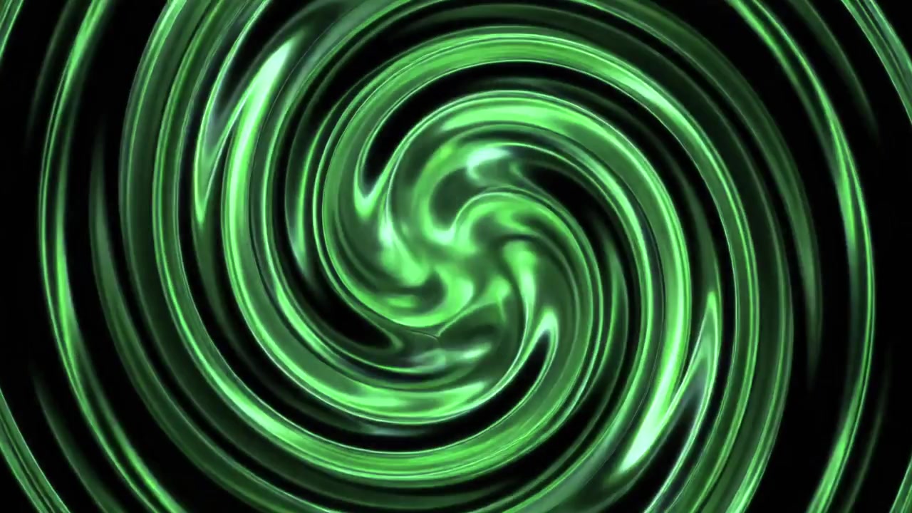 Animazione astratta di vortice verde vorticoso su sfondo nero
