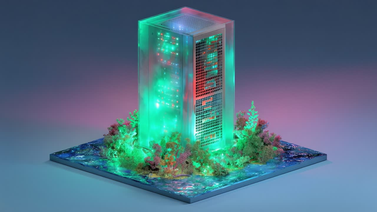 A stunning fusion of architecture and nature, this illuminated structure emerges from an ethereal landscape, showcasing vibrant colors and intricate designs amidst a magical environment