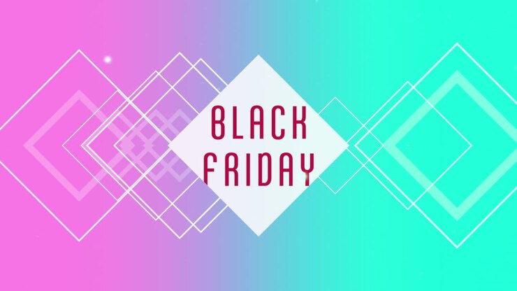 Black Friday with neon squares on purple and green gradient