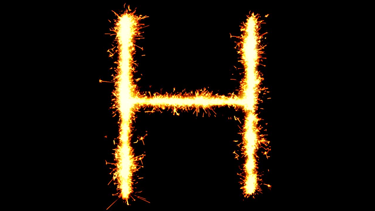alfabeto h texto chispa chispa chispas fuego de artificio bucle de animación