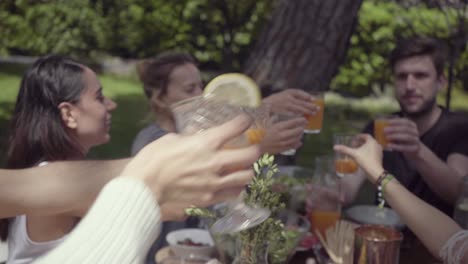 Glückliche-Freunde,-Die-Im-Freien-Mit-Gläsern-Anstoßen