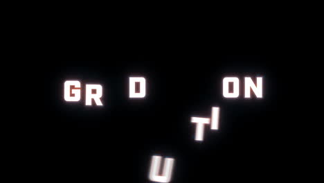 4k text reveal of the word "graduation" on a black background