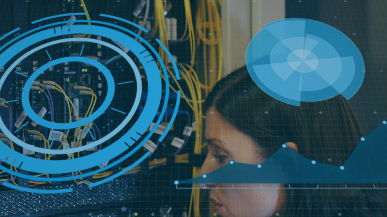 animación del procesamiento de datos en la sala de servidores