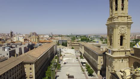 Panoramic View of Plaza del Pilar and Basilica of Our Lady of the Pillar in Zaragoza, Spain