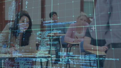 animation of data processing over male teacher and students