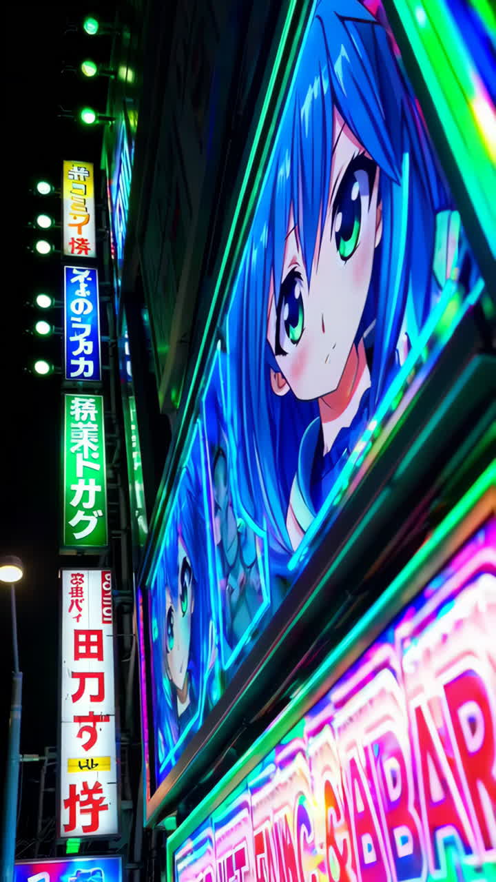 Vibrant Anime Neon Signs Illuminating a Tokyo Night Street