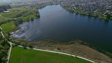 aerial view of stokkelandsvannet lake in ganddal, sandnes, norway