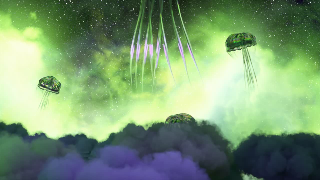 medusas brillantes en una nebulosa