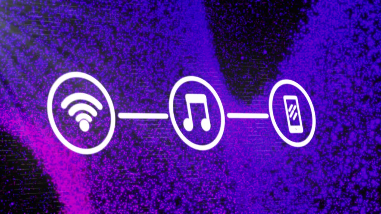 animazione di spot e icone multimediali su sfondo nero