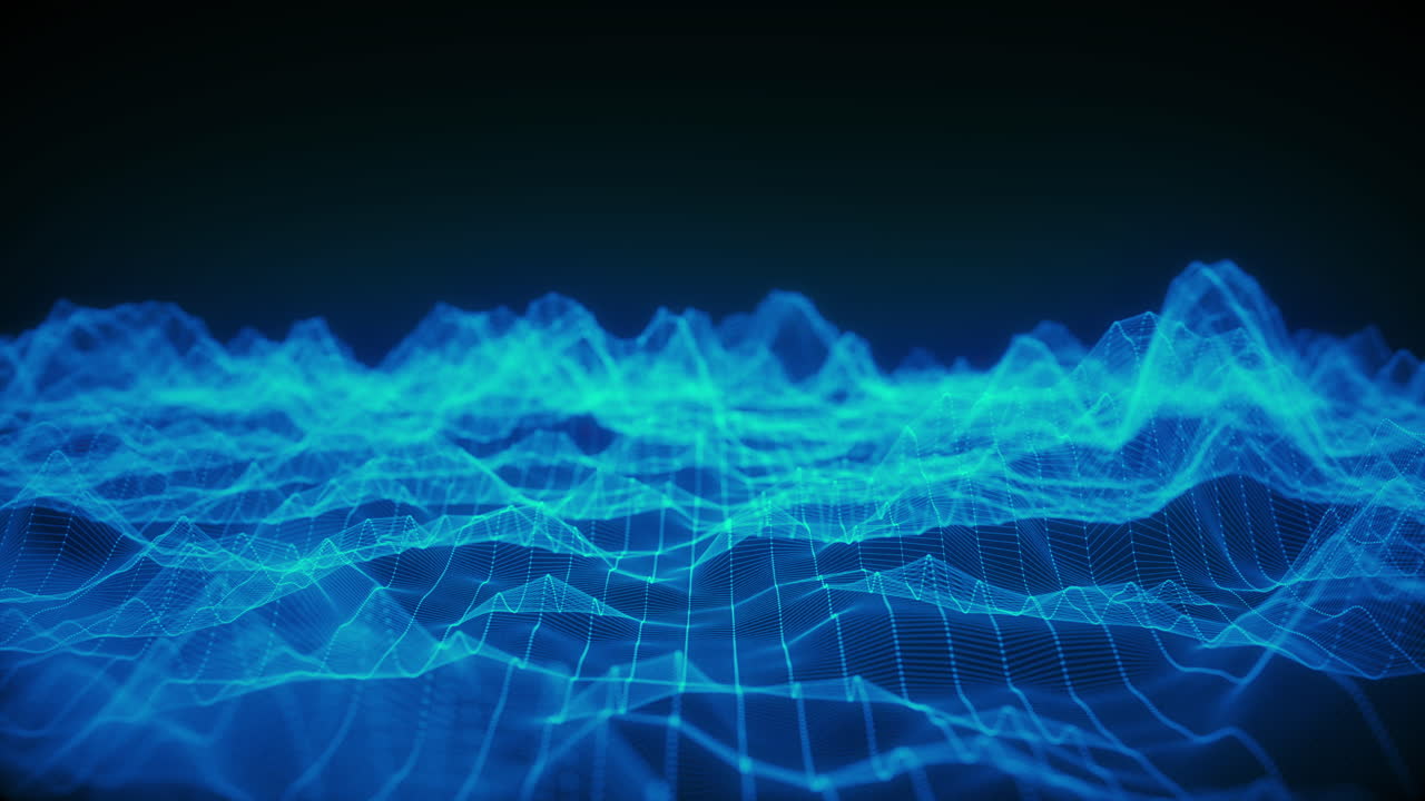 Abstract waving mesh of digital technology background, data center, cloud computing, blockchain, data server, motion of digital data flow 3d render particle