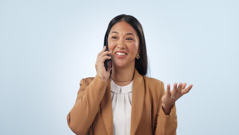 Happy-asian-woman,-phone-call