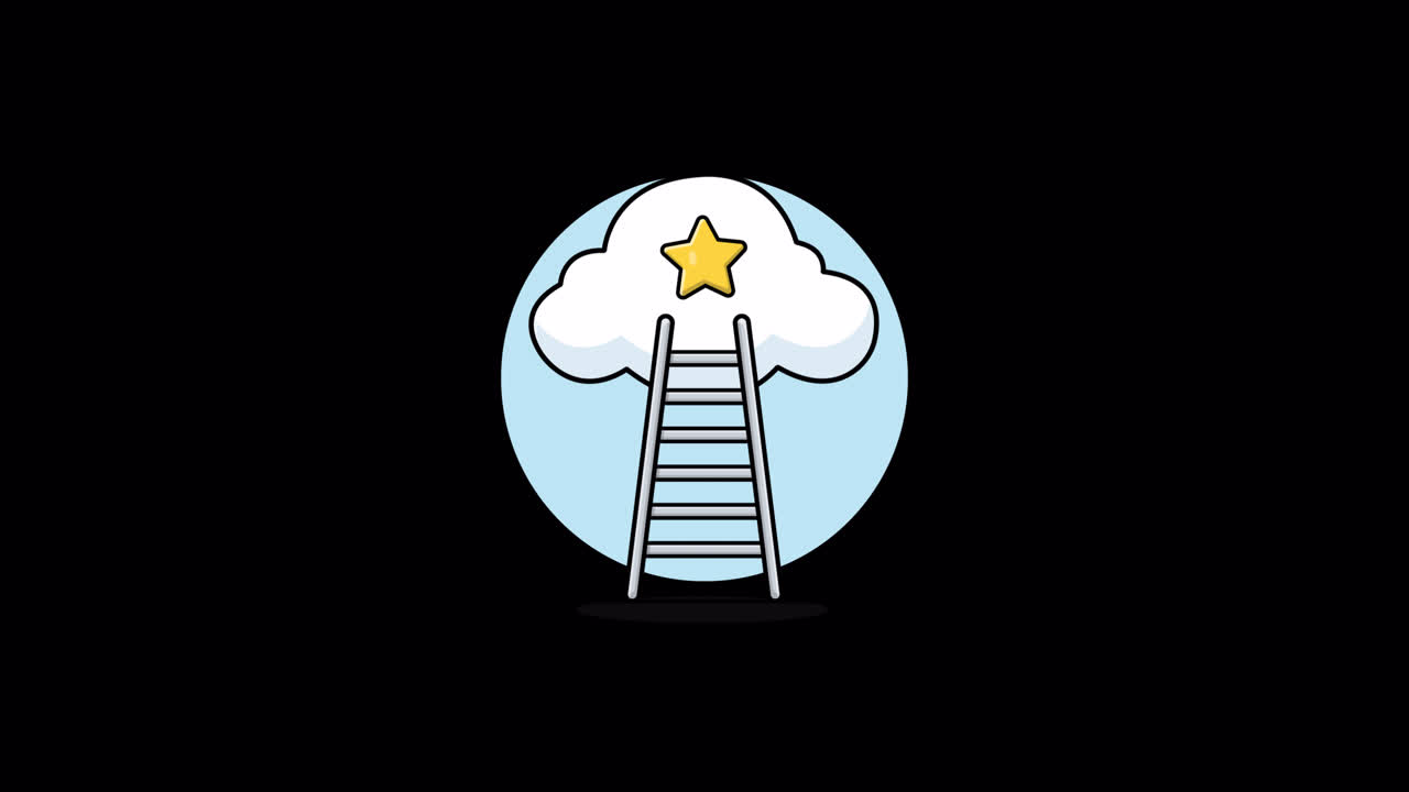 Animated Ladder Leading to a Shining Star on a Cloud